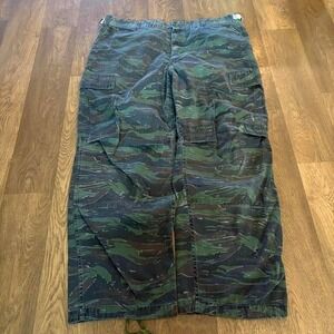 Vintage Military Surplus Tiger Camo Wide Leg Baggy Fit Button Fly Cargo Trousers